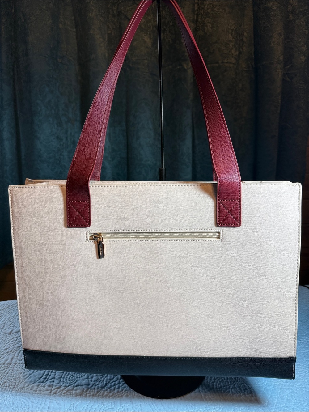 Lovevook Two-Tone Burgundy & White Structured Work Tote Bag - Picture 2 of 9